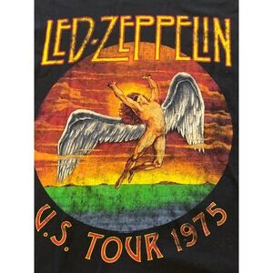 LED ZEPPELIN US TOUR 1975 Black T Shirt Mens Size Large Gildan Heavy Cotton
